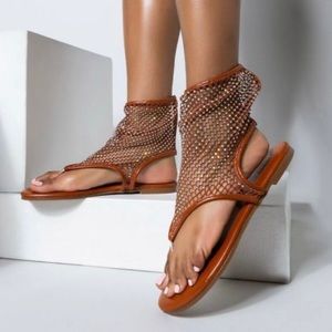 AZALEA WANG - Flat Mesh Flip-flops Rhinestone Sandals